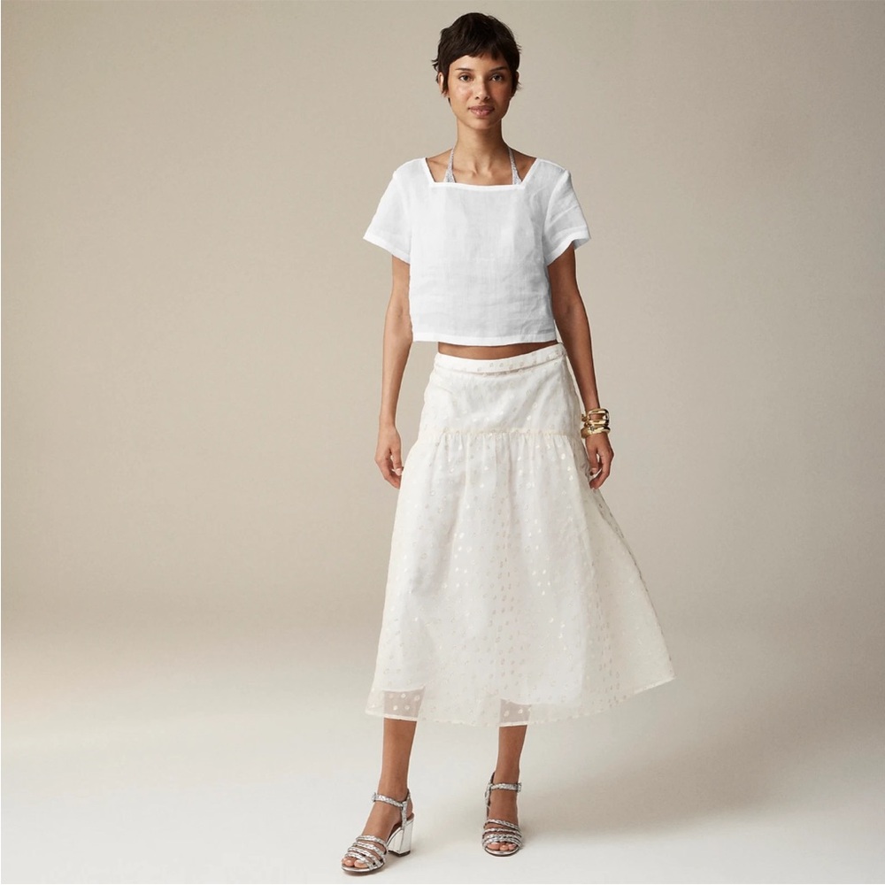 J. Crew White Midi Skirt with Subtle Dot Texture